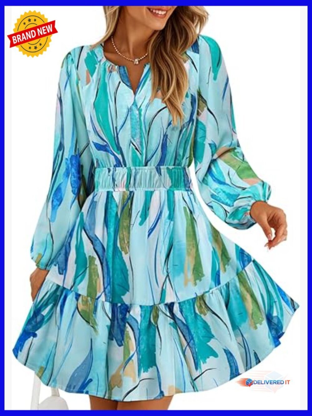 Long Sleeve Floral Mini Dress Boho V Neck A-Line Flowy Beach Vacation